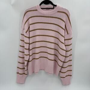 ZARA Womens Knit Sweater Size M Oversized Boxy Pink Striped Relaxed Lounge